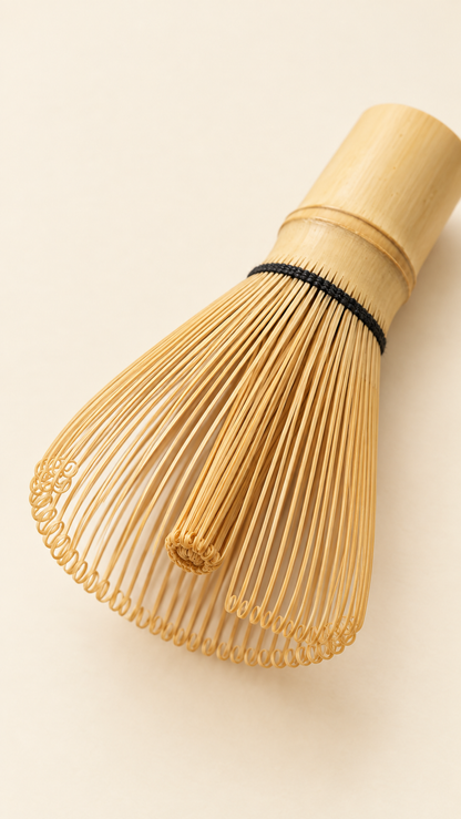 Detail of the 100 finely-cut bamboo prongs of the matcha whisk